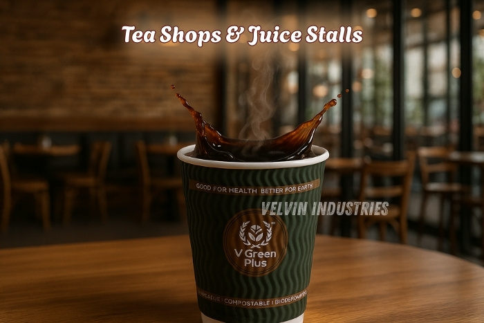 Perfect eco-friendly compostable cups for tea shops, juice stalls, and restaurants across Tamil Nadu by VELVIN INDUSTRIES