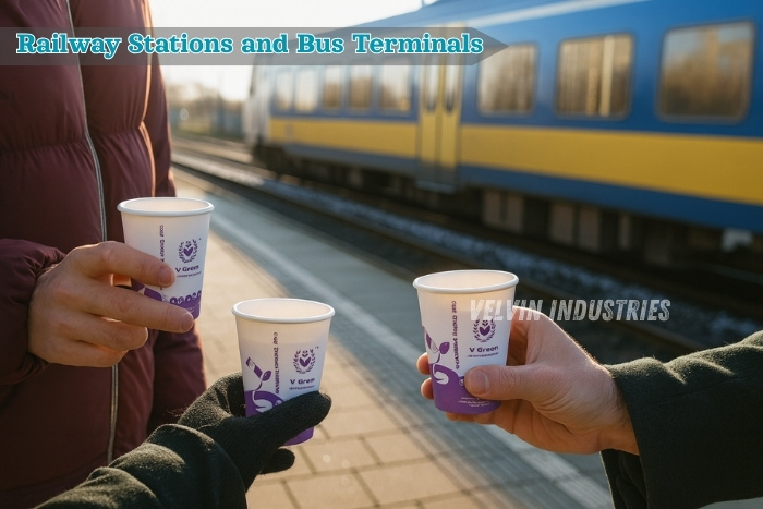 V GREEN disposable Paper Cups For Perfect for tea, coffee, and beverages at railway stations and bus terminals across Tamil Nadu