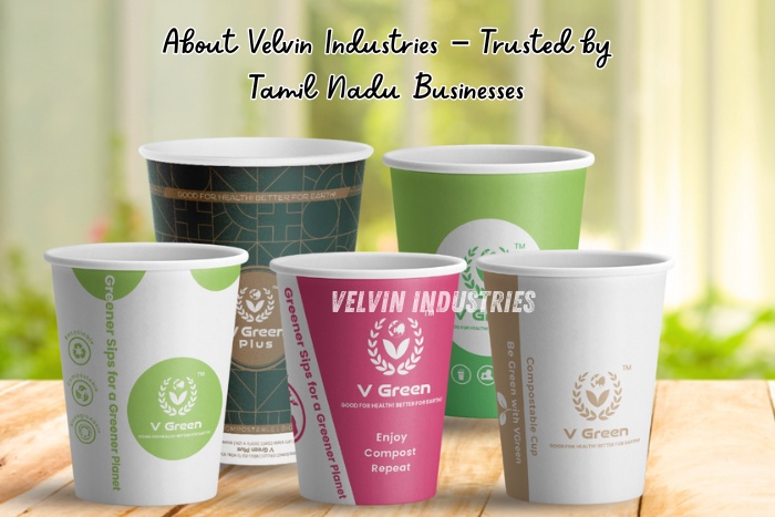VELVIN INDUSTRIES – V GREEN compostable paper cups in multiple colors and designs for eco-friendly