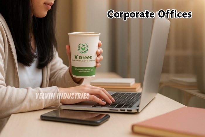 V Green double wall paper cup by Velvin Industries cup keeps beverages hot and is ideal for for corporate offices in Tamil Nadu