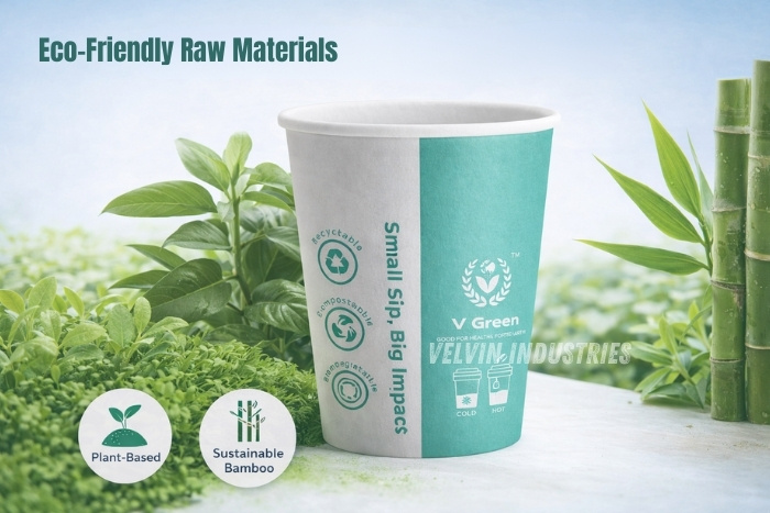 Eco-friendly paper cup made from plant-based and bamboo raw materials by Velvin Industries, Ramanathapuram